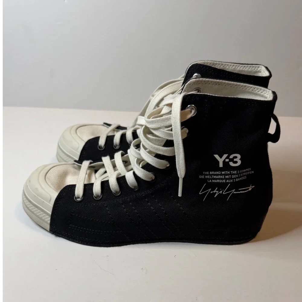 Adidas Y-3 Yohji Yamamoto Nizza High Black White Canvas Sneakers Mens 7